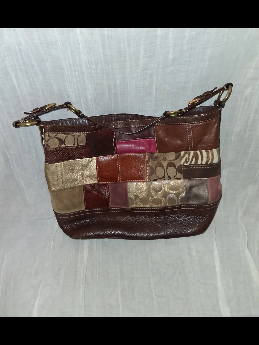 Coach Patchwork Shoulder Bag - Brown Multi-Tone with Pink Accent - Picture 7 of 11